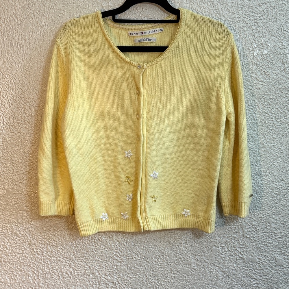 Tommy Hilfiger Light Yellow Cardigan with Floral Embroidery